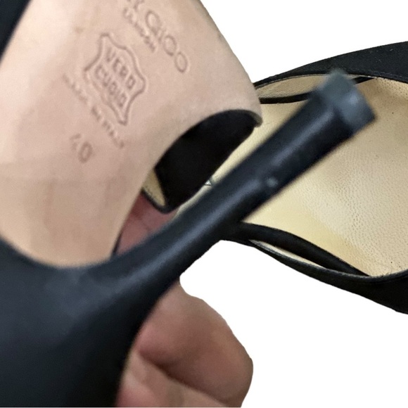 Jimmy Choo Crystal Embellished Open Toe sling Back Satin Shoes BLK EU40 … - Picture 9 of 11